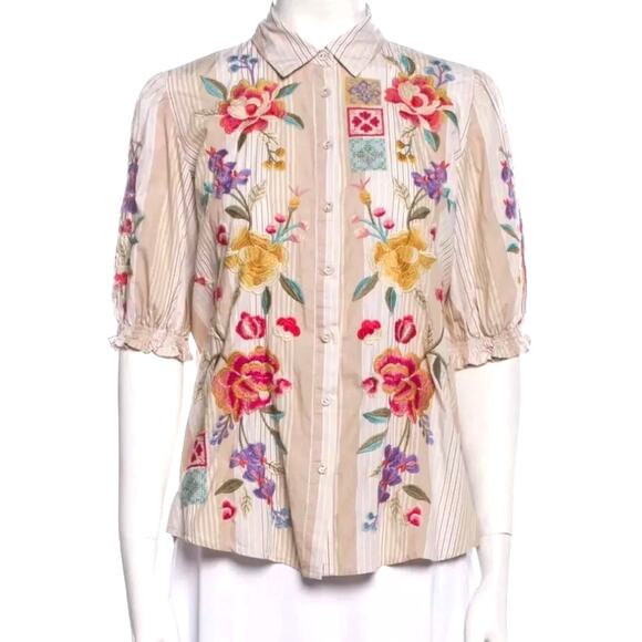 Johnny Was PETUNIA SMOCKED LISBON FLORAL BOHO EMBROIDERY XS - Picture 2 of 10